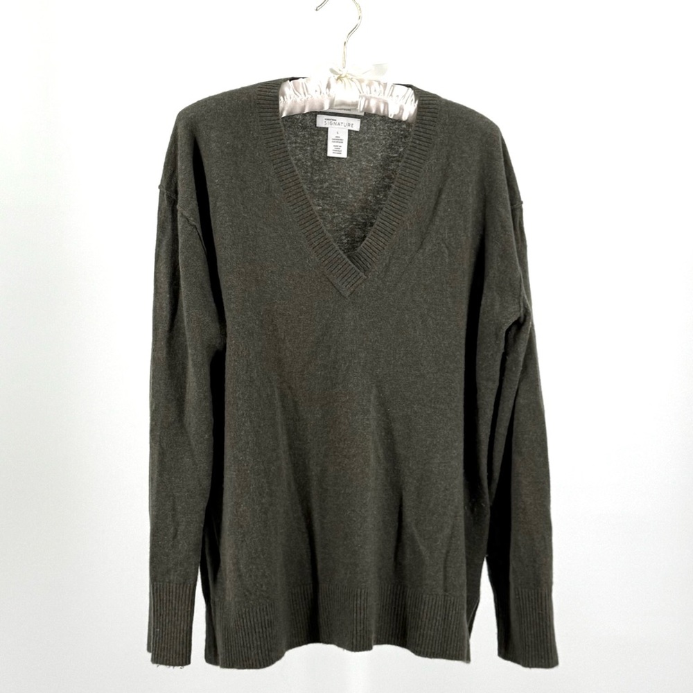 Nordstrom Signature Sage Green 100% Cashmere V-Neck Sweater Size L
